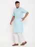 Vastramay Men's Aqua Blue Solid Kurta with White Pyjama Set